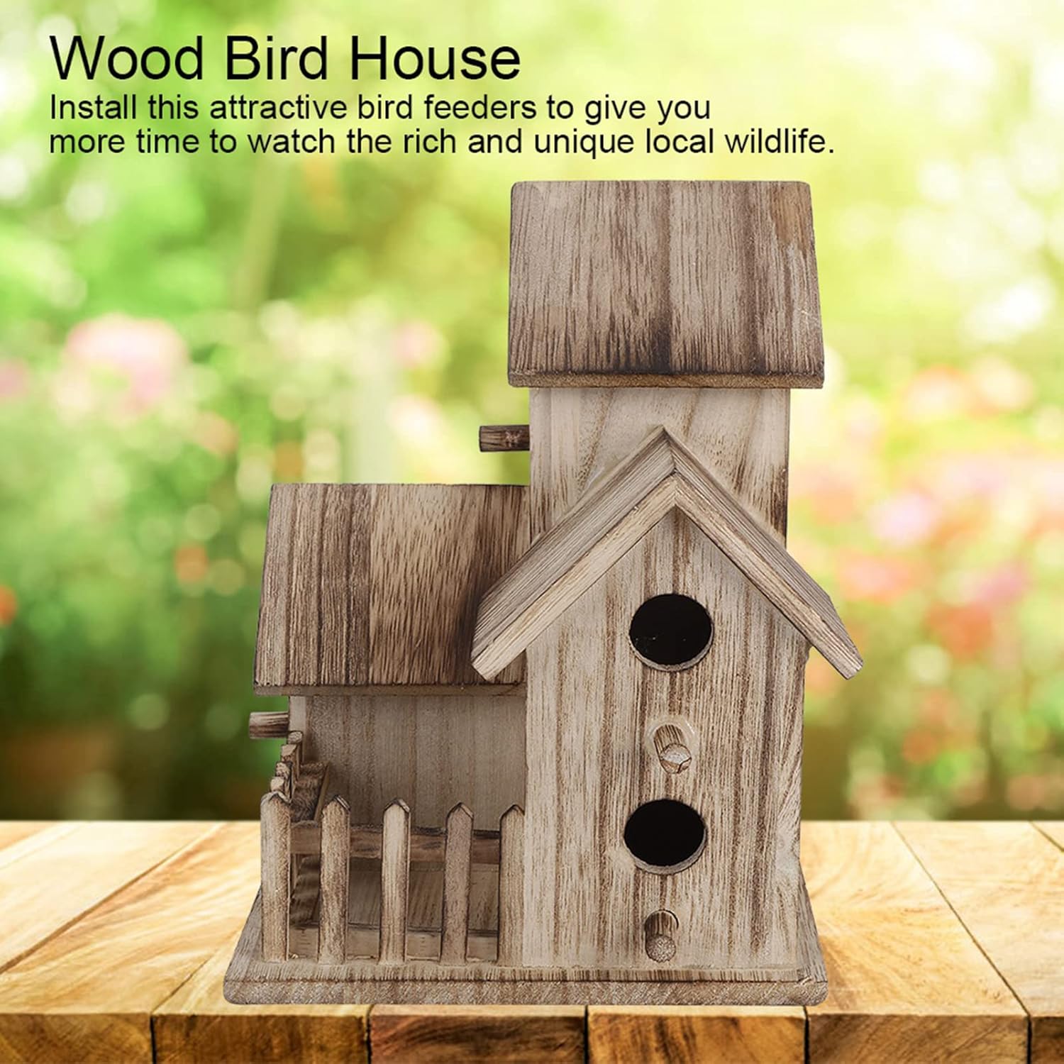 Wood Bird Houses for Outside Large Birdhouse with Perch Wooden Outdoor Bird Nesting Box for 3 Finch Cardinals Robin Hummingbird Courtyard Decor