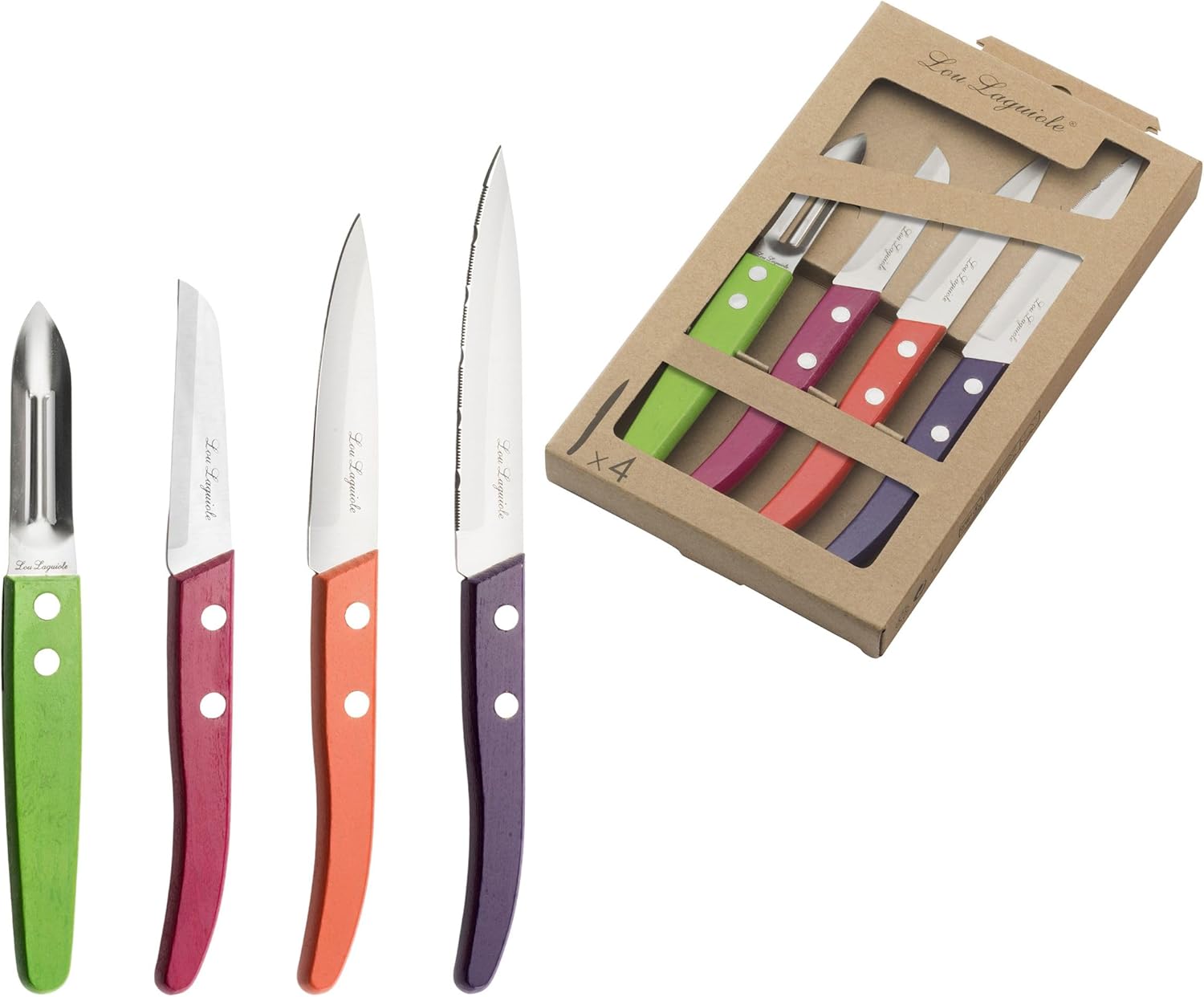Lou Laguiole Essential Knife Set, Stainless Steel, Tinted Wood, 22 x 13 x 2 cm