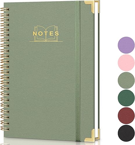Miniatura 8 de Cuaderno de espiral rayado, cuaderno A5 de tapa dura en espiral para el trabajo, 5.7 x 8.2 pulgadas, cuadernos de papel grueso de 100GSM Verde