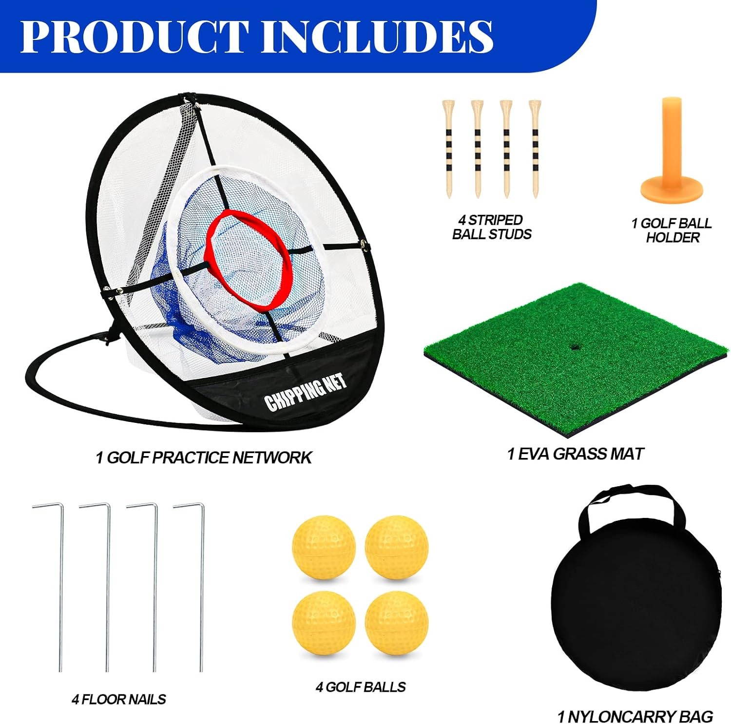 Golf Practice Chipping Net with Golf Hitting Mat, Pop Up Golf Nets Portable Chipping Net Golf Target Wooden Tees Rubber Tee Holder Golf Balls Fixed Parts for Swing Training(Golf Net+Mat) : Sports & Outdoors