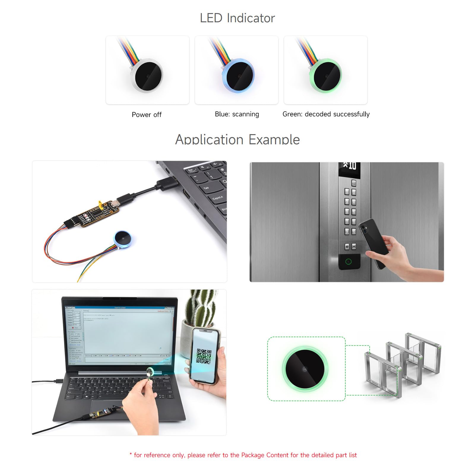 Waveshare Circular 2D Codes Scanner Module, Barcode/QR code Reader, with LED Indicator, Small Size, Easy to Integrate, Suitable for Elevator & Other Code Scanning Applications