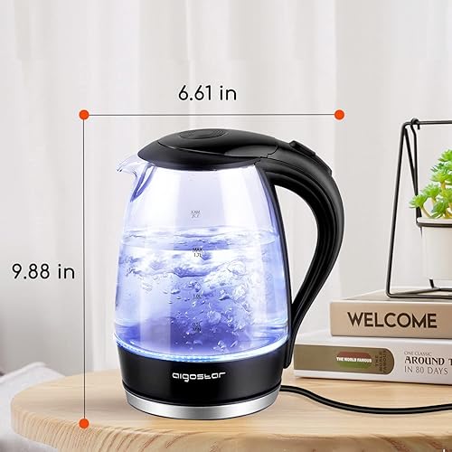 Miniatura 8 de Aigostar Prensa eléctrica Panini con ajuste de temperatura ajustable, hervidor de té eléctrico de 1,7 litros con LED iluminado