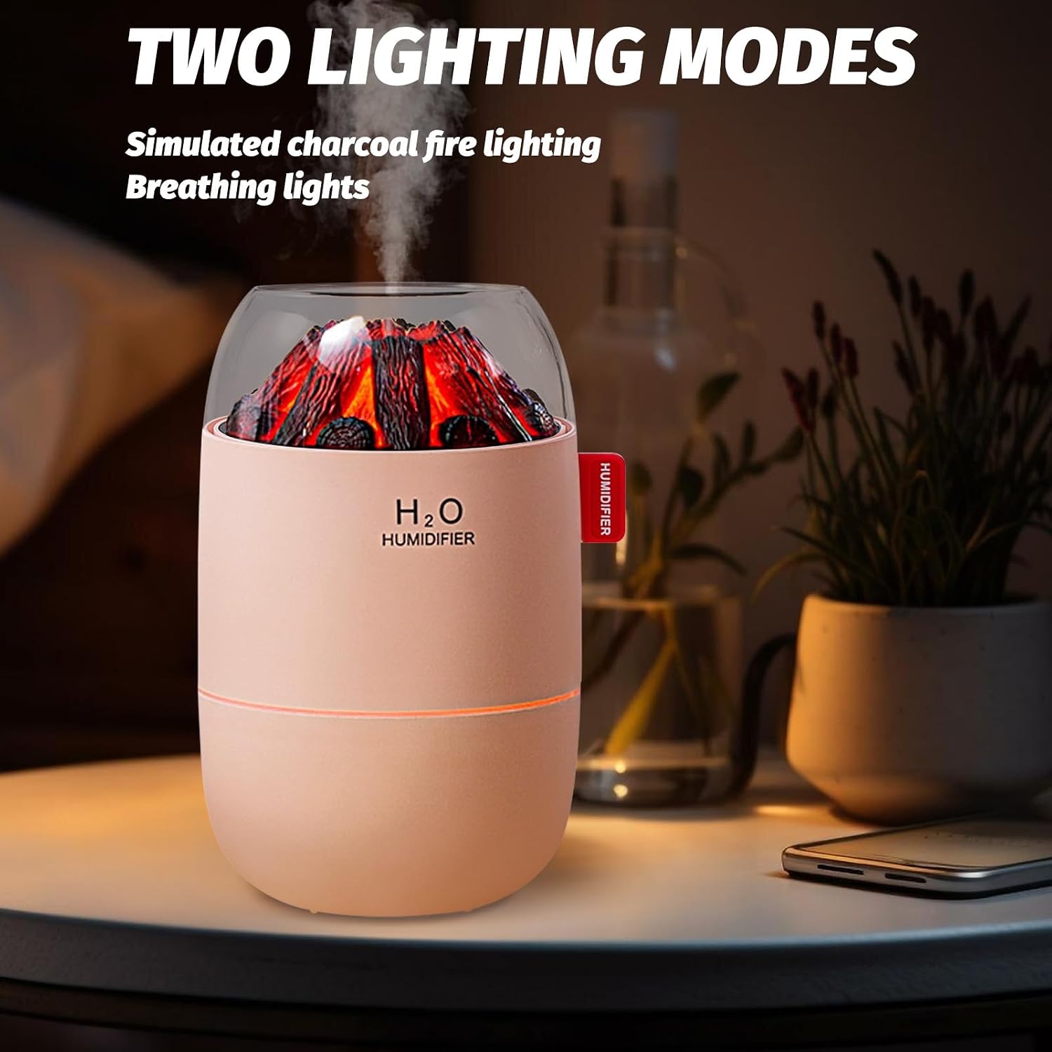 Portable Mini Humidifier for Desk Bedroom Indoor Plant, 280 ml Humidifier for Office Small Room, USB Powered Quiet Cool Mist Humidification Night Light (Pink)