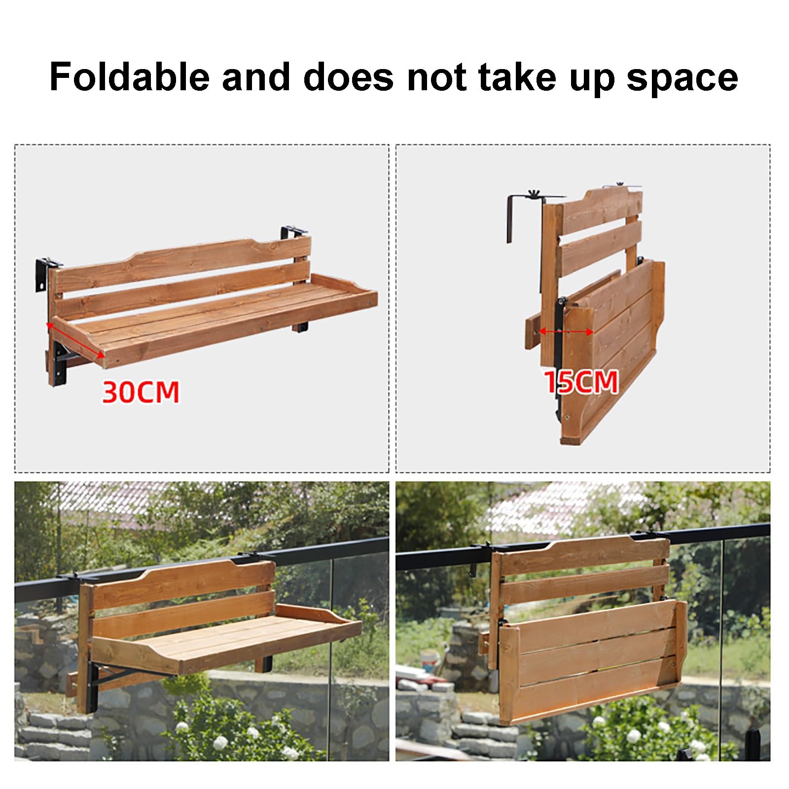 Tavolo da ringhiera, Tavolo Pieghevole da Balcone con ringhiera di Protezione, salvaspazio per Patio, terrazza, Veranda, Giardino (120 cm/47 Pollici)