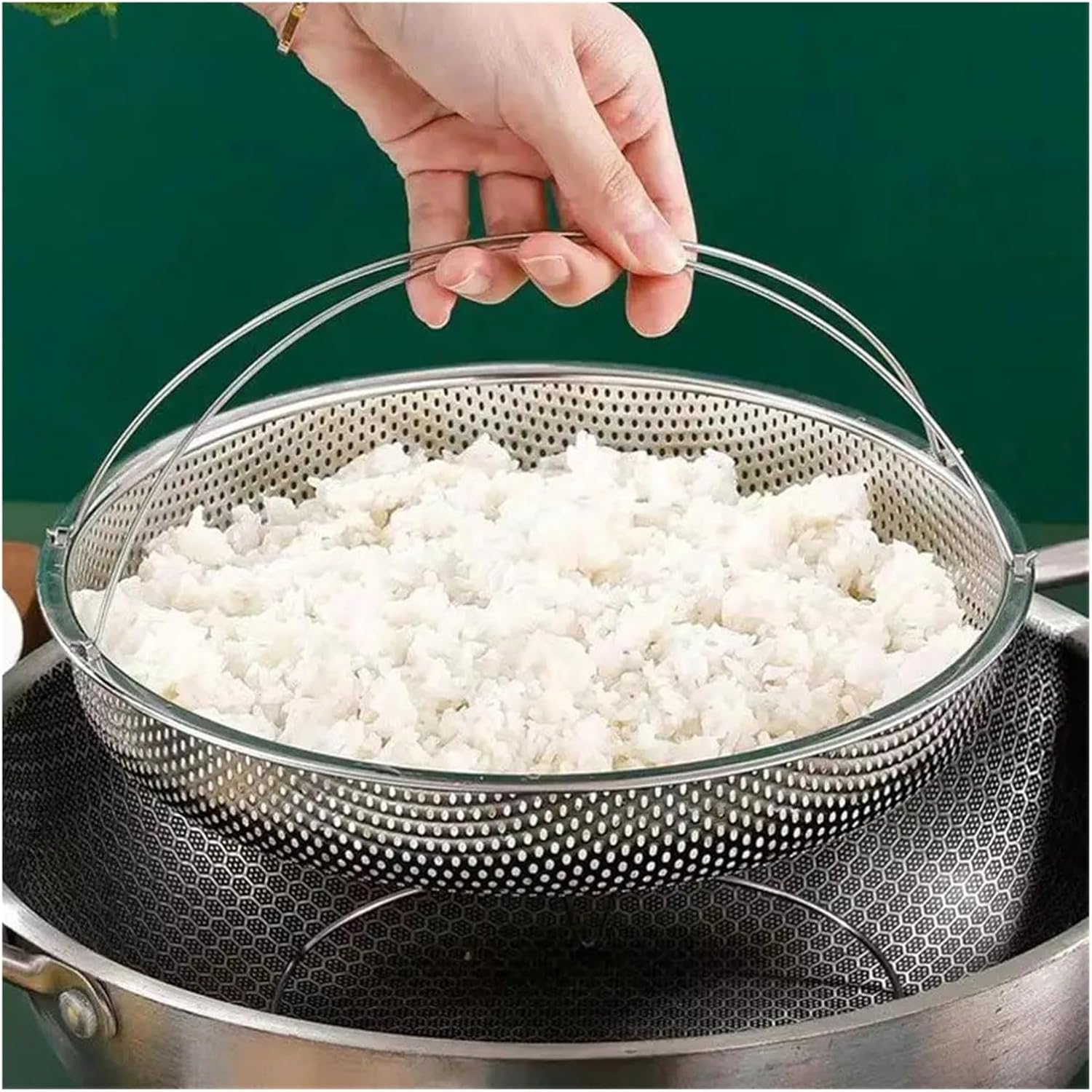 Stainless Steel Food Steamer Basket Pressure Cooker Strainer Steaming With Handle Kitchen Grid Drain Drainer G8A9(B)