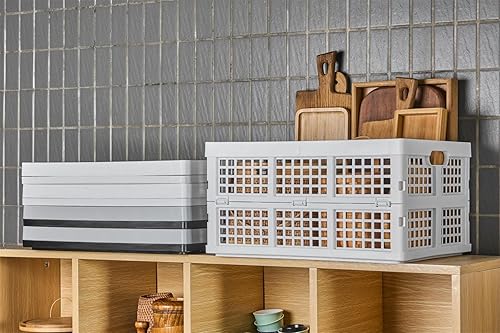 Miniatura 6 de Paquete de 3 cajas de almacenamiento plegables de plástico, 30 L, cajas de plástico plegables para almacenamiento (blanco)