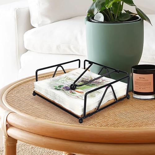 Miniatura 6 de Servilletero dorado moderno para mesa con brazo pesado, servilletero plano de metal cuadrado para servilletas de granja, bandeja rústica para