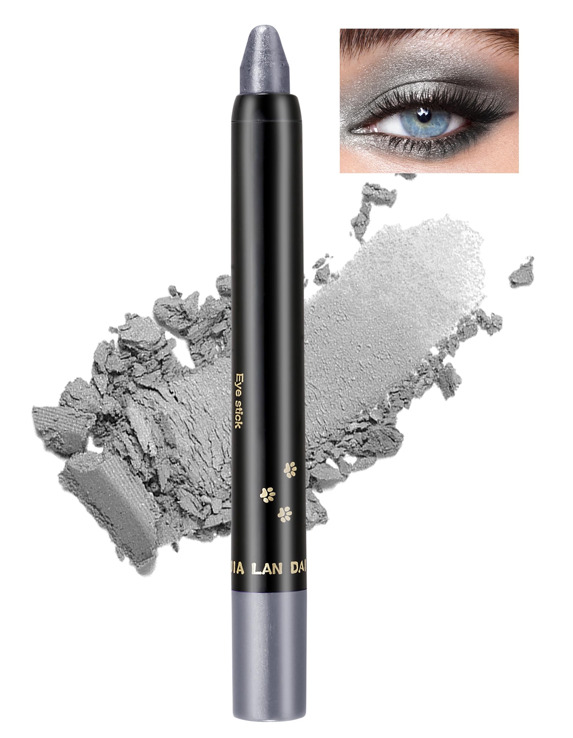 Jutqut Lápiz de sombra de ojos gris brillante, lápiz de ojos metálico, resistente al agua, lápiz de sombra de ojos de larga duración, lápiz de ojos crema perlado, lápiz de ojos Lazy Eyes, maquillaje