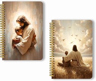 2pcs Inspirational Spiral Notebook with Inspirational Bible Verses----Cast your burden on the LORD ,and he will sustain you;he will never permit the righteous to be moved--Psalms 55:22 . 50 Pages 5.5x 8.3inch, Ideal Birthday or Christian Gifts , Ideal for School or Office 