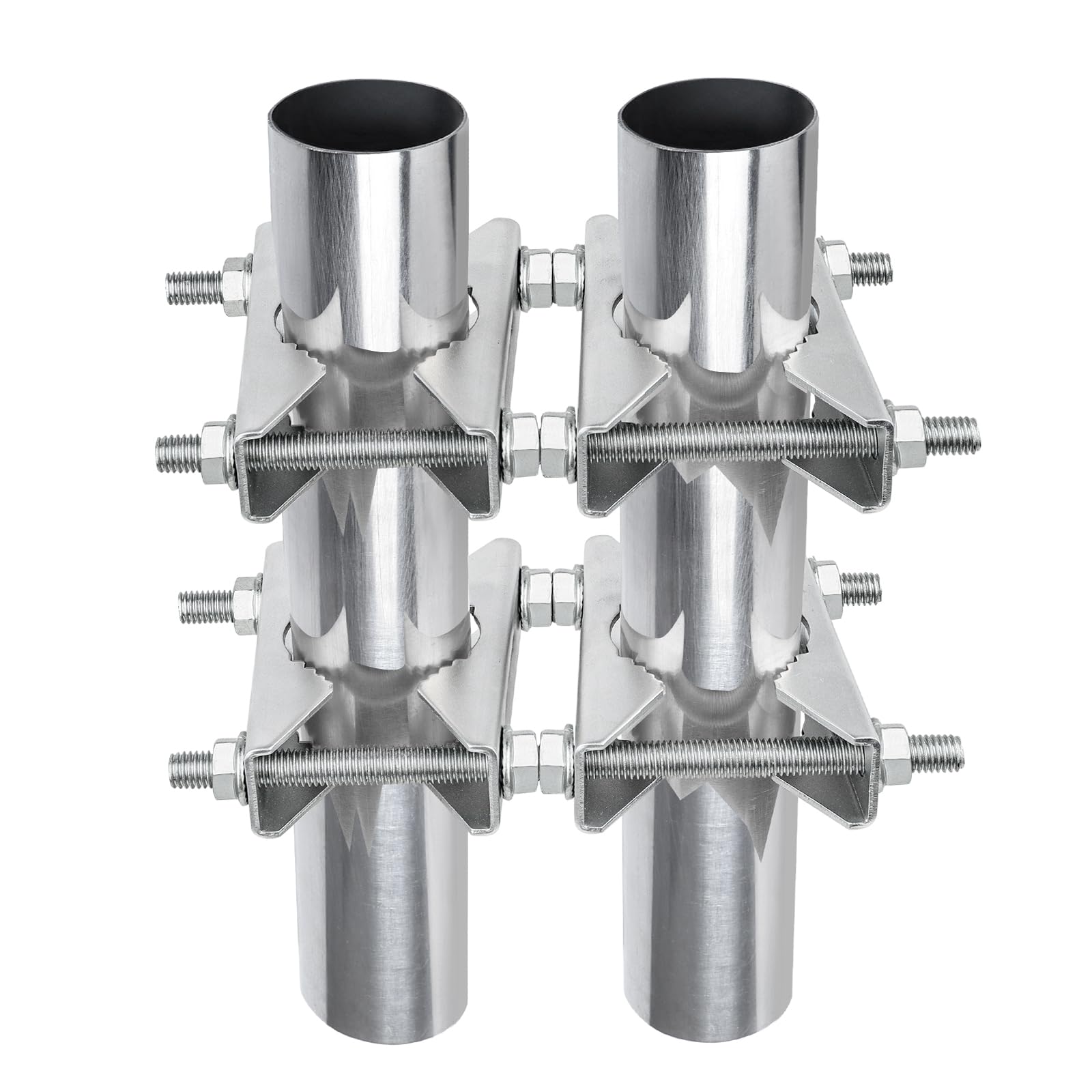 2 Pack Antenna Mounting Kits 2 inch Pole to Pole Clamp Heavy Duty Mast to Mast Bracket with V Jaw Block for TV CB Ham Antenna, Weather Station, Pipes