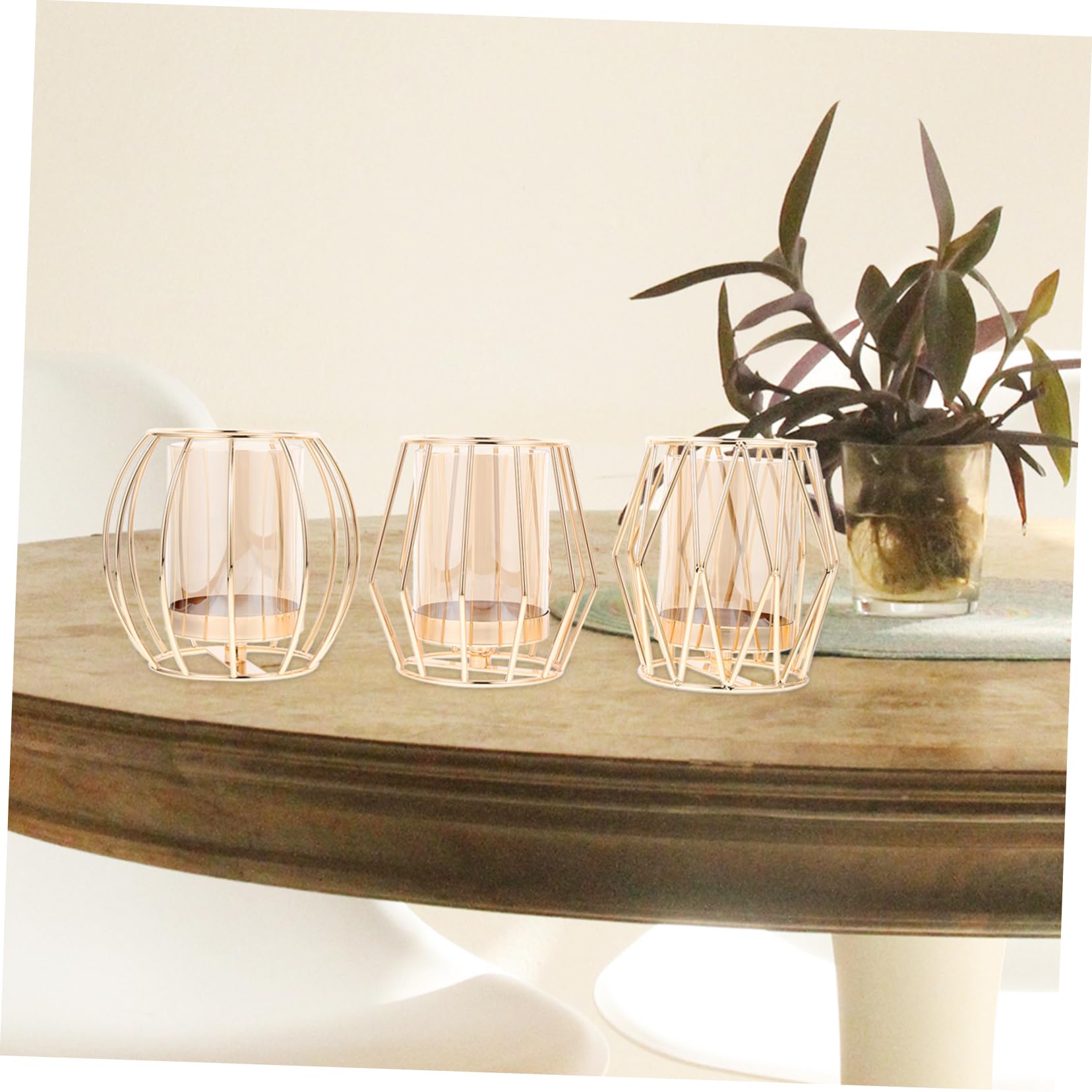Candelabro Hueco de Hierro Dorado para Mesa, Set 3 Piezas