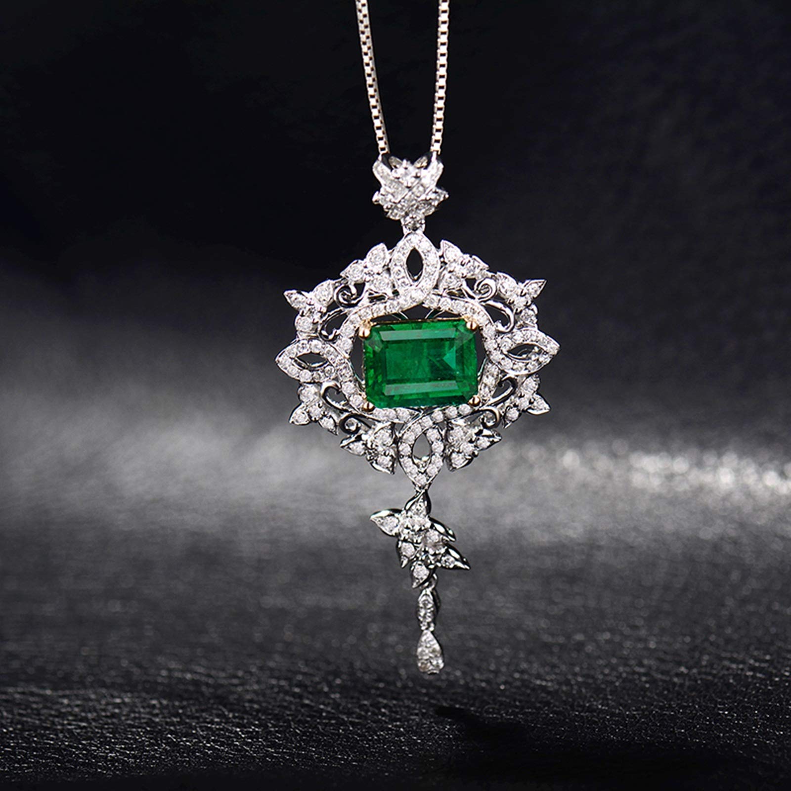 Collar con Colgante, Borla de Flores con Esmeralda creada en Laboratorio de 3 Quilates, Oro de 18 Quilates/Plata de Ley 925, Collares con Colgante para Mujeres y niñas, Regalo para el día de la