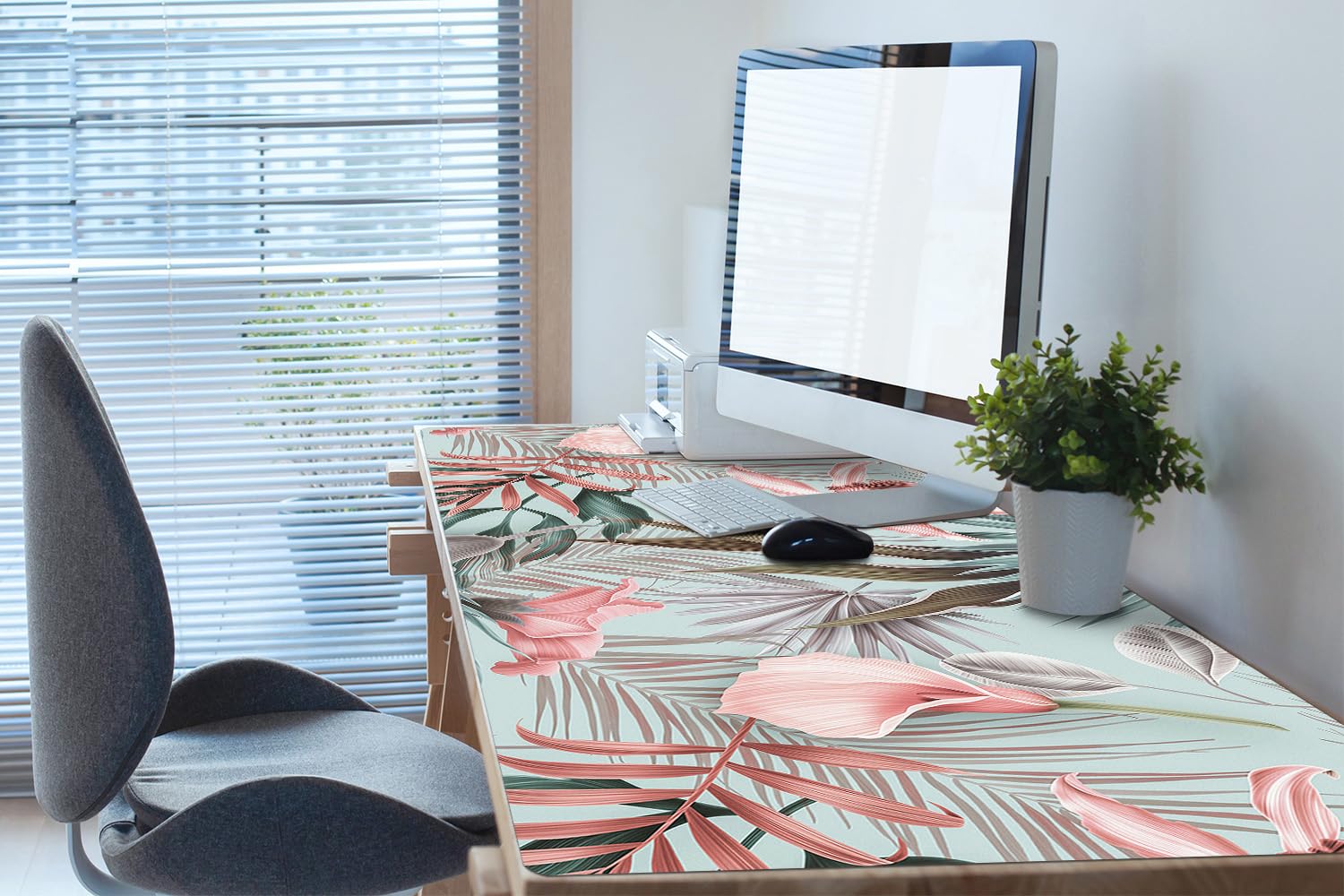 Sottomano da Scrivania 120x60 cm Superficie Protettiva per Ufficio e Casa in Vinile PVC Facile da Pulire Impermeabile Antiscivolo Protezione e Decorazione - Fiori pastello