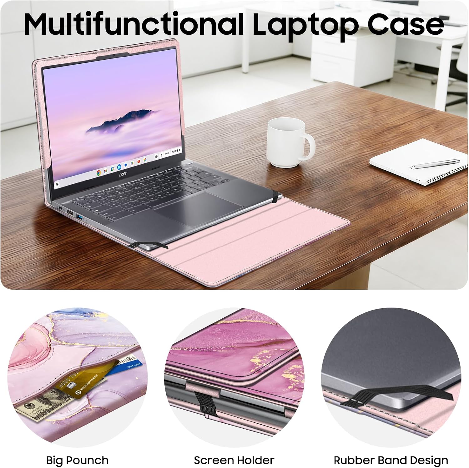 Fintie Protective Case for 14 Inch Acer Chromebook Plus 514 CB514-4HT, ASUS Chromebook Flip CX1 CX1400FKA-AS88F, Samsung Galaxy Chromebook Go (Pink)