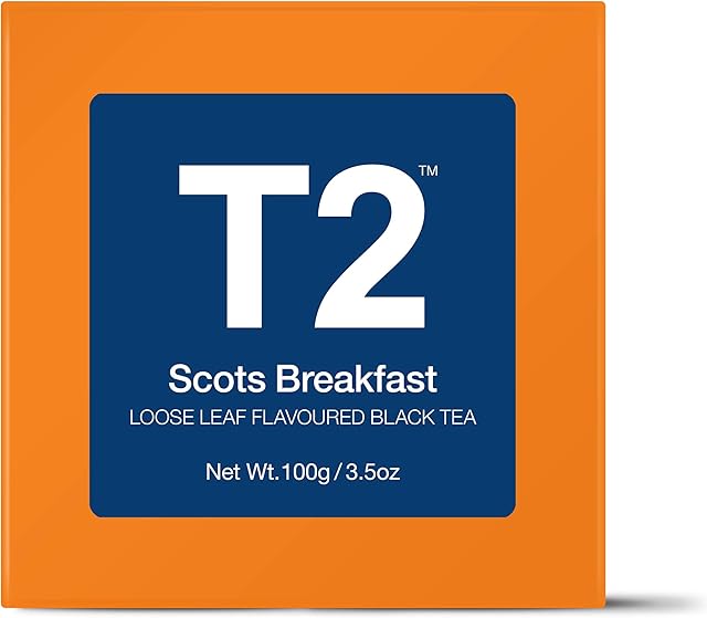 T2 Tea - Scots Breakfast Black Tea, Loose Leaf Flavoured Black Tea in Gift Cube, 100g, 3.5oz