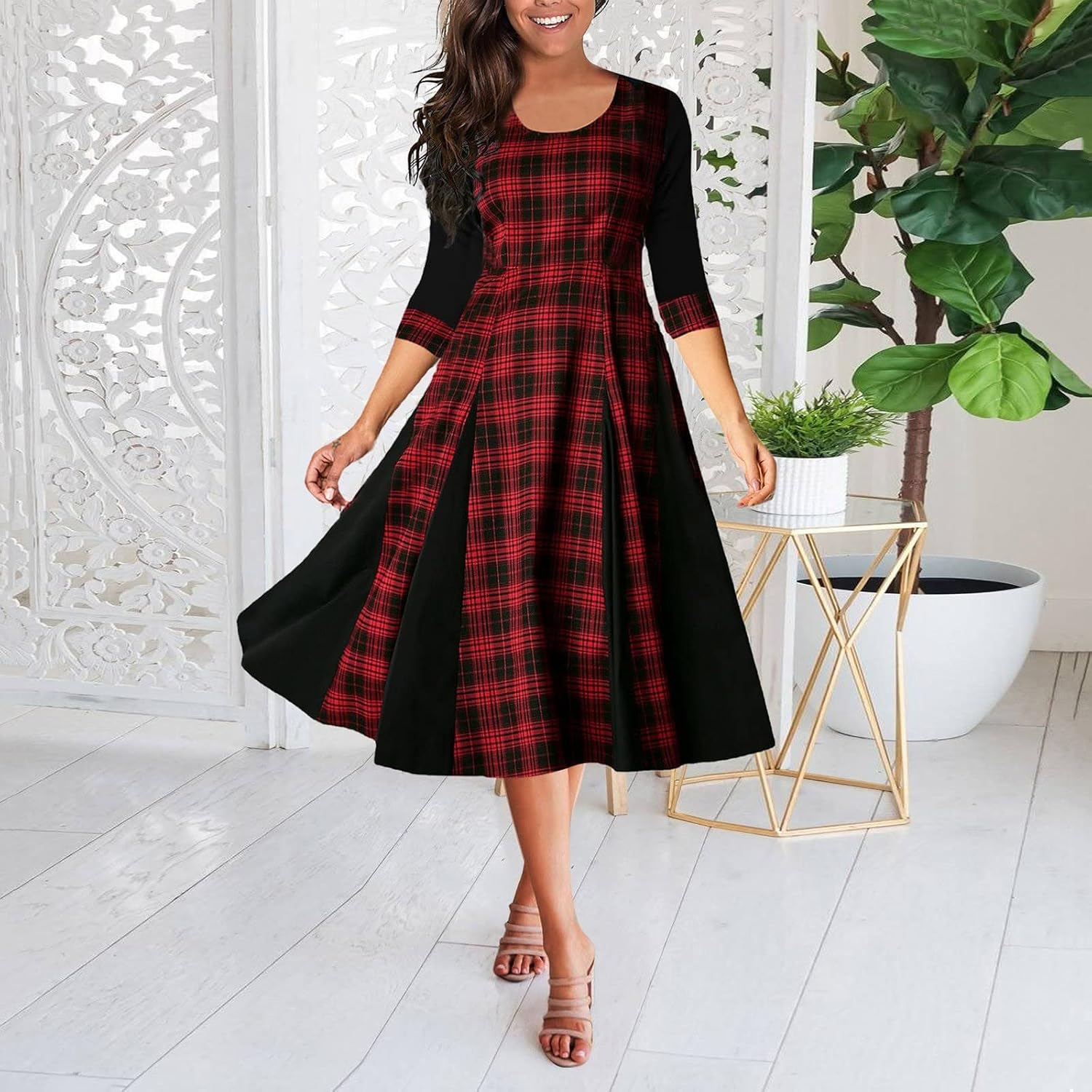 Long Sleeve Fit and Flare Midi Dress 