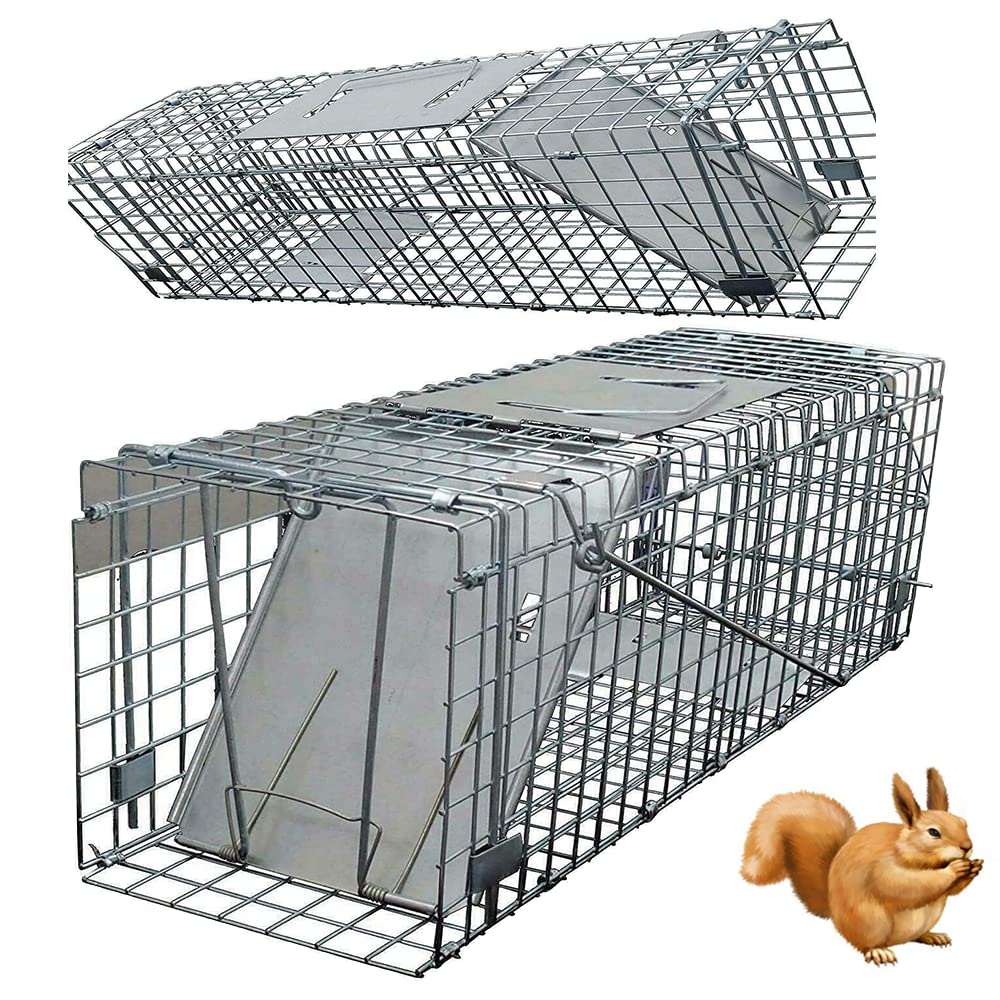 24" Cat Trap Large Animal Trap Cage for Stray Cat Humane Rescue, Foldable Catch and Release Animal Trap for Indoor Outdoor,Easy To Release Mouse Killer Bird Cage Trap,with Safe Carrying Handle