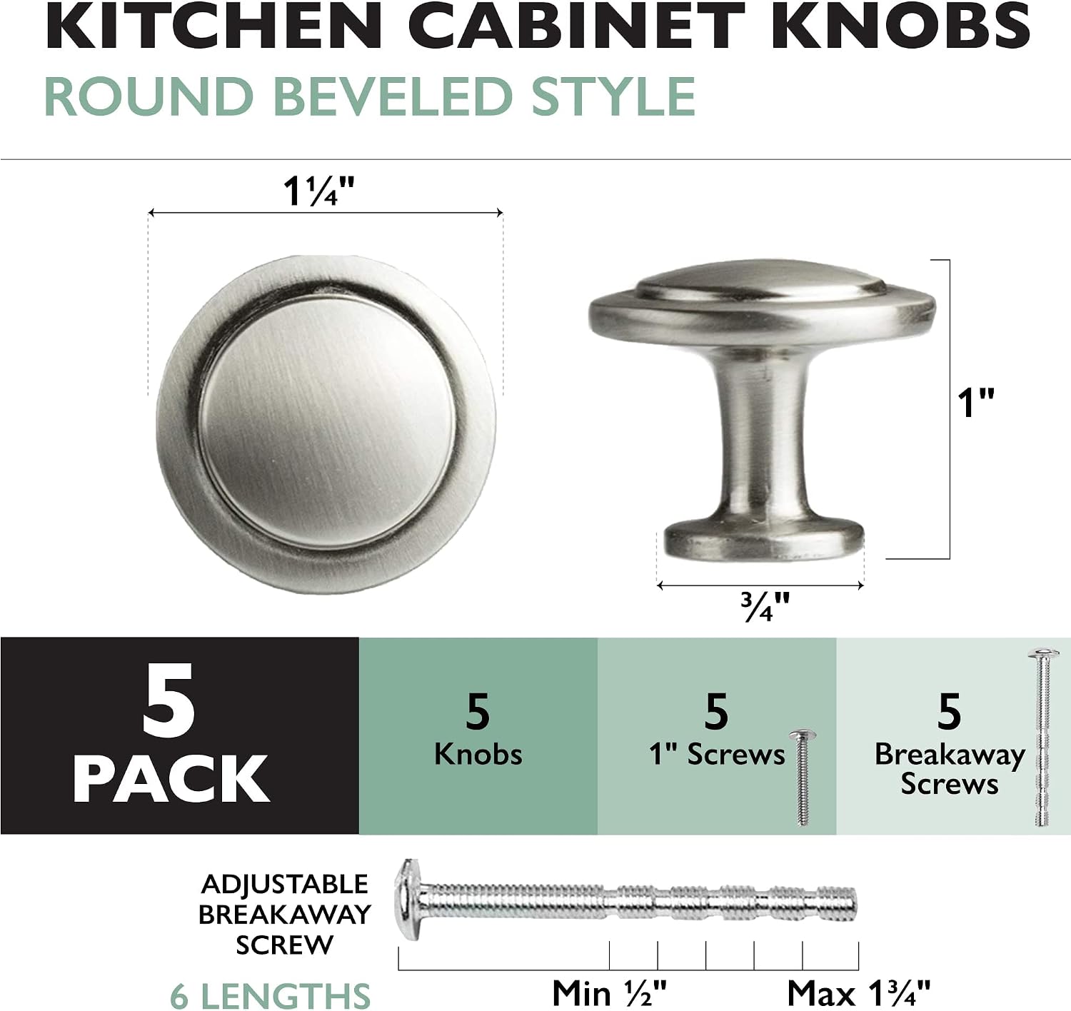 Ilyapa Satin Nickel Kitchen Cabinet Knobs - 1 1/4 Inch Round Drawer Handles - 5 Pack of Kitchen Cabinet Hardware…