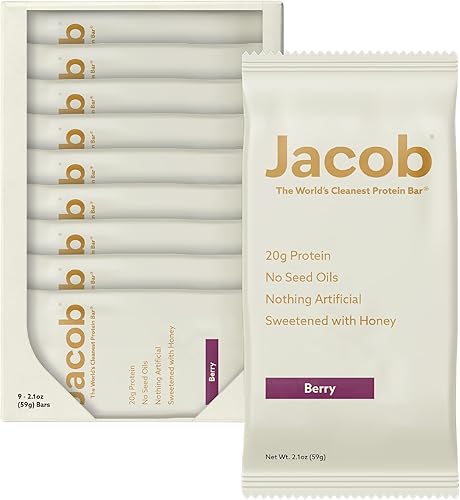 Barra Jacob, barras de proteína, mix de frutos del bosque (9 barras en total) - 20g de proteína alimentada con hierbas, sin aceites de semillas,