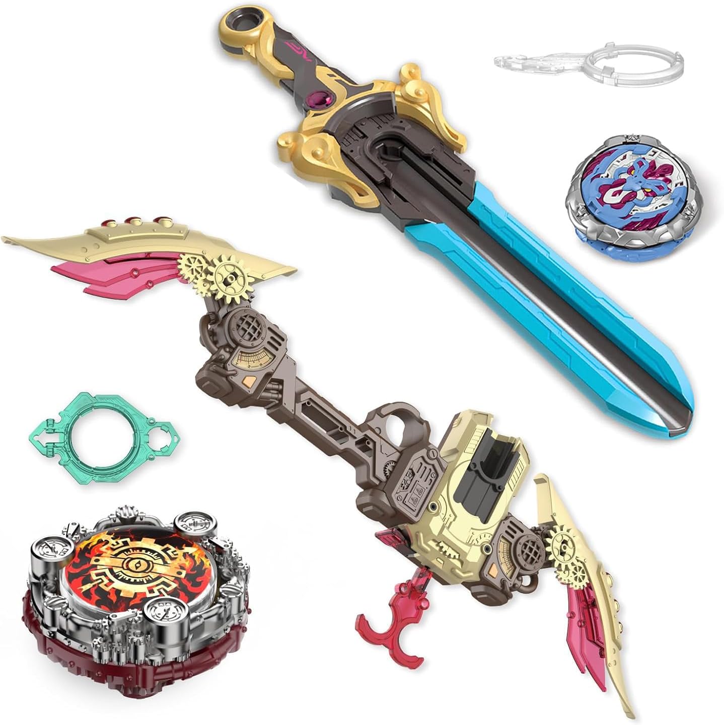 INFINITY NADO Battle Top Starter Pack Set with Bow & Sword Launcher Infinite Acceleration, Metal Defense Type, Right-Spinning top Game Toys for Boys Girls 5+