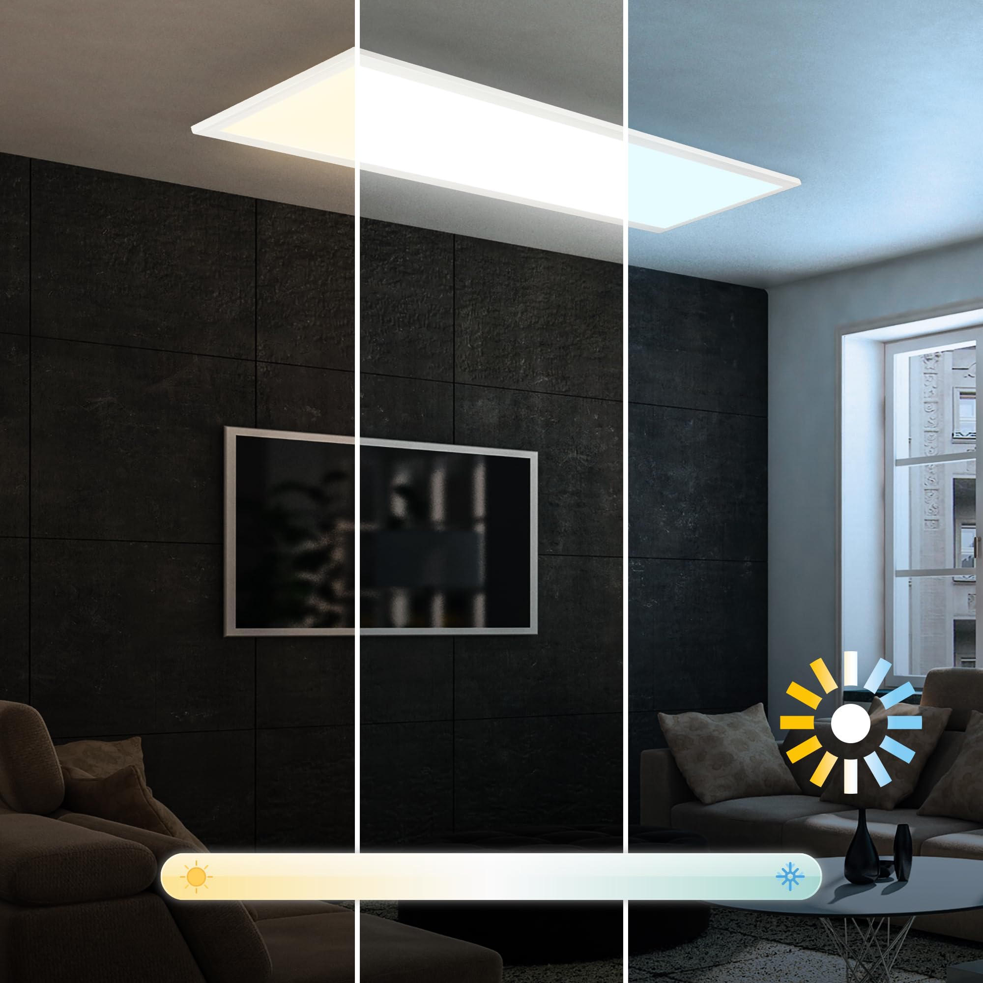 BRILONER - Pannello LED con telecomando, dimmerabile, CCT, IP44 resistente agli spruzzi, pannello soffitto, pannelli LED, pannelli soffitto, pannelli luminosi, luce panello, 100x25x6 cm, bianco