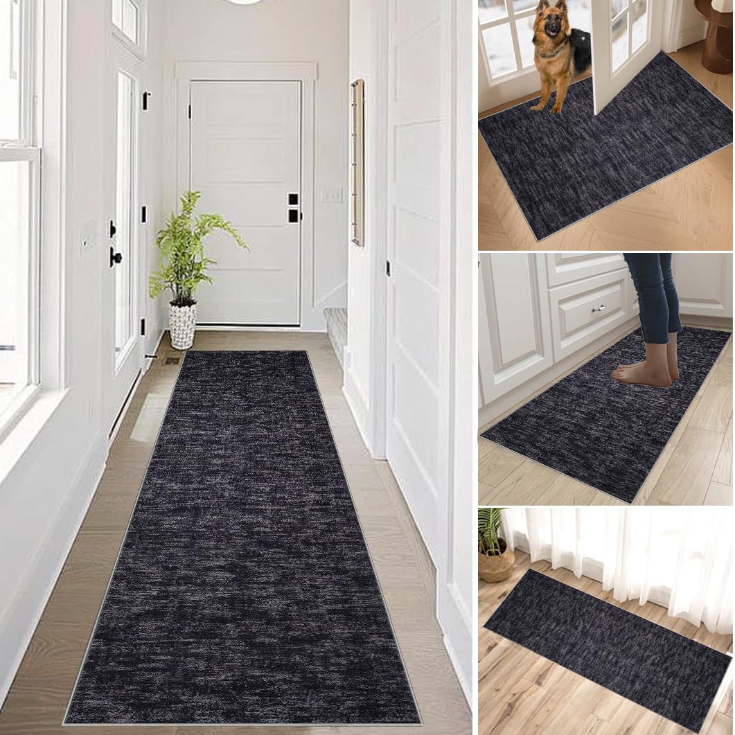 Carpet Runners for Hallway Non-Slip Washable 120 x 550 cm Black Carpet for Kitchen Runner Rug for Entryway Hallway Hall Runner Low Pile Area Rug Narrow Rug Runner for Hallway Kitchen Bedroom