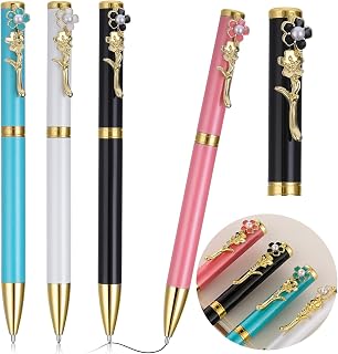 TIESOME Aesthetic Ballpoint Pens, 4 Pcs Metal Retractable Gel Ink Pens Cute Ball Point Pen Pretty Journaling Pens Black Ink 1.0 mm Gift Pens Pastel Roller Ball Pens for School Office Gift Supplies