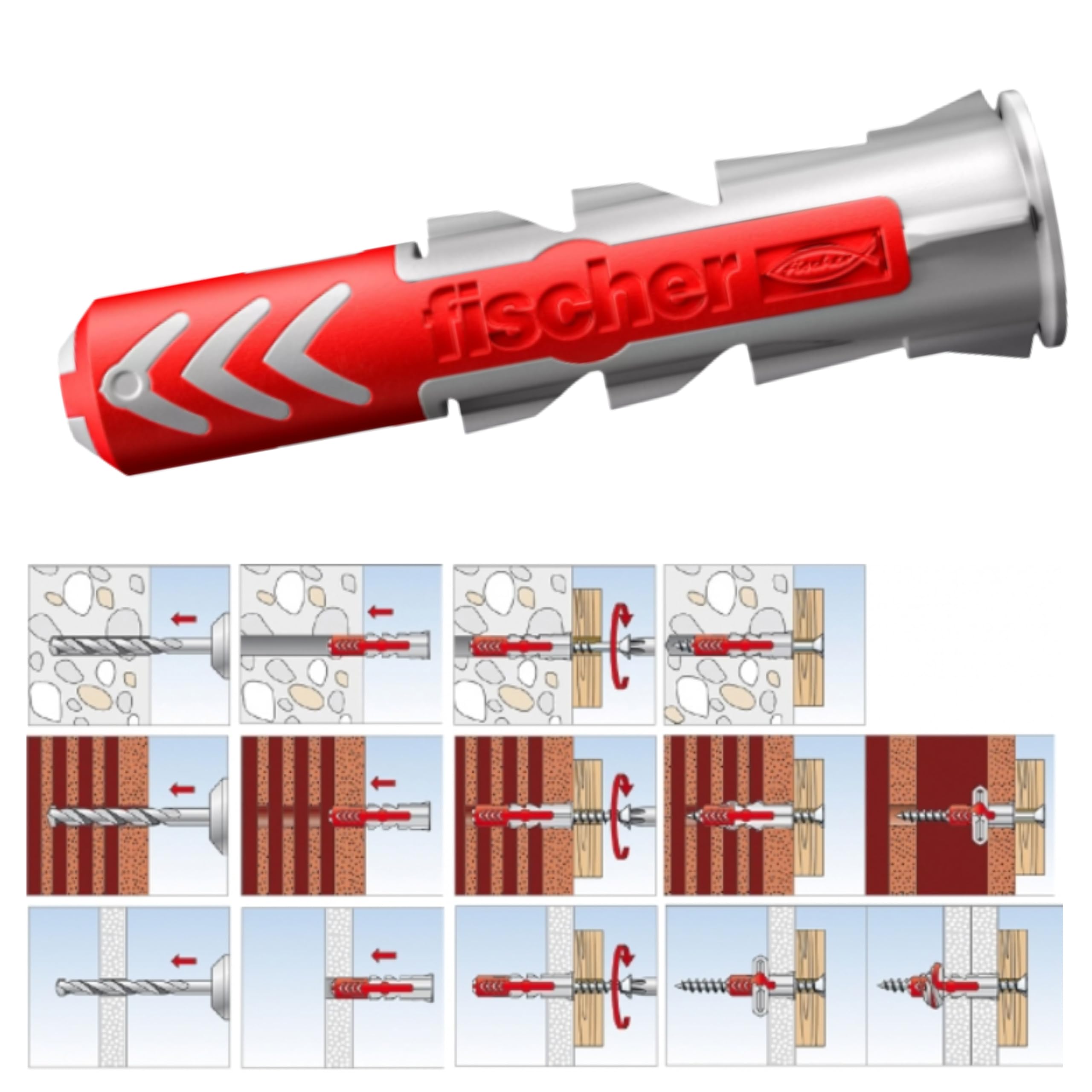 Fischer DuoPower Set de chevilles + vis avec embouts, assortiment de 162 pièces Chevilles de différentes tailles – 25 pièces 5 x 25 mm + 40 pièces 6 x 30 mm + 15 pièces 8 x 40 mm + vis chevilles