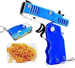 Mini Metal Burst Collapsible Rubber Band Gun Toy,With 60pcs Safe Portable Rubber Band Children's Toy,Portable Shooting Game Outdoor Indoor Activities Gift,Christmas Toy for Children (Blue)
