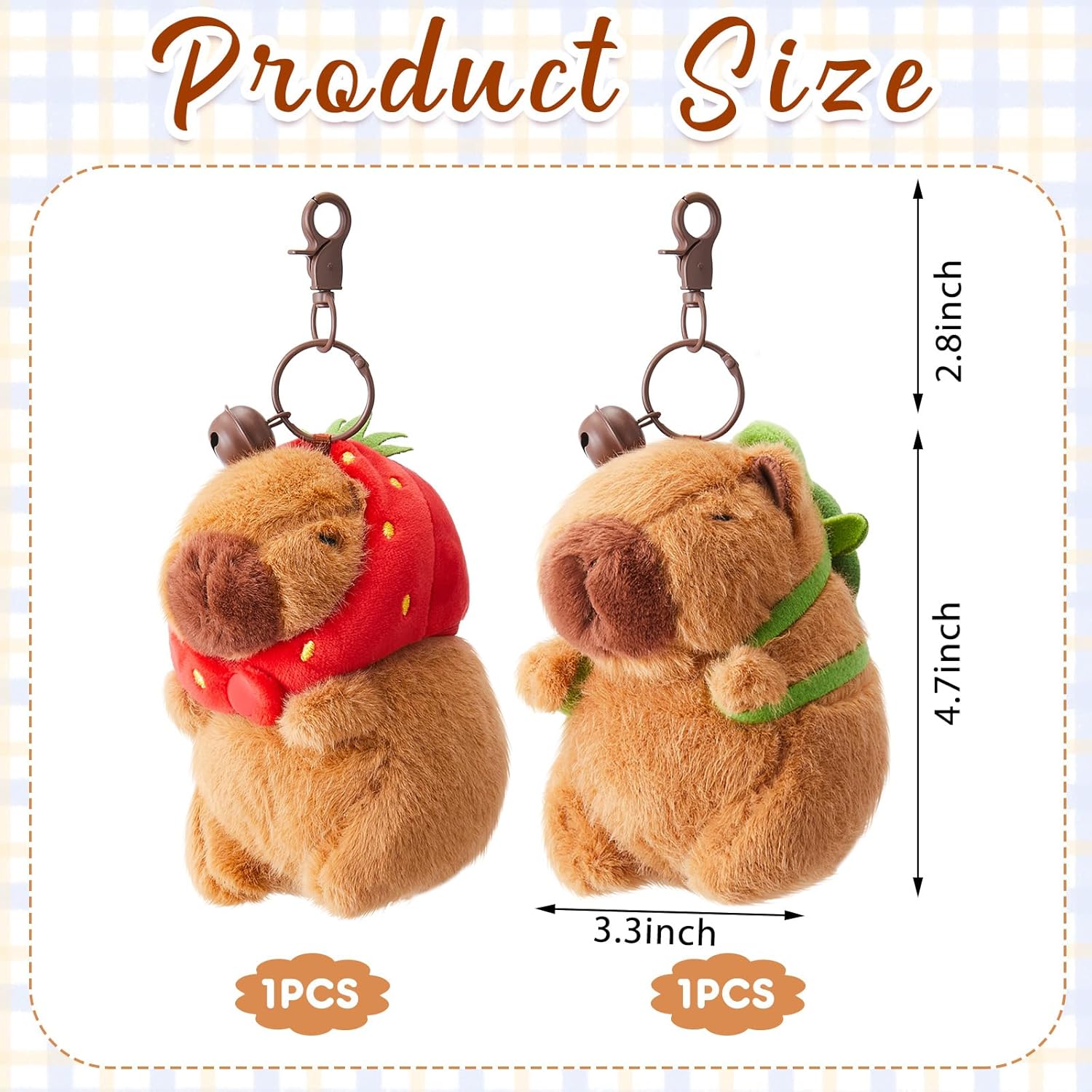 Simgoing 2 Pcs Capybara Plush Keychain Capybara Stuffed Animals Plush Pendant for Graduation Exchange Birthday Party(Turtle Bag, Strawberry Hood)