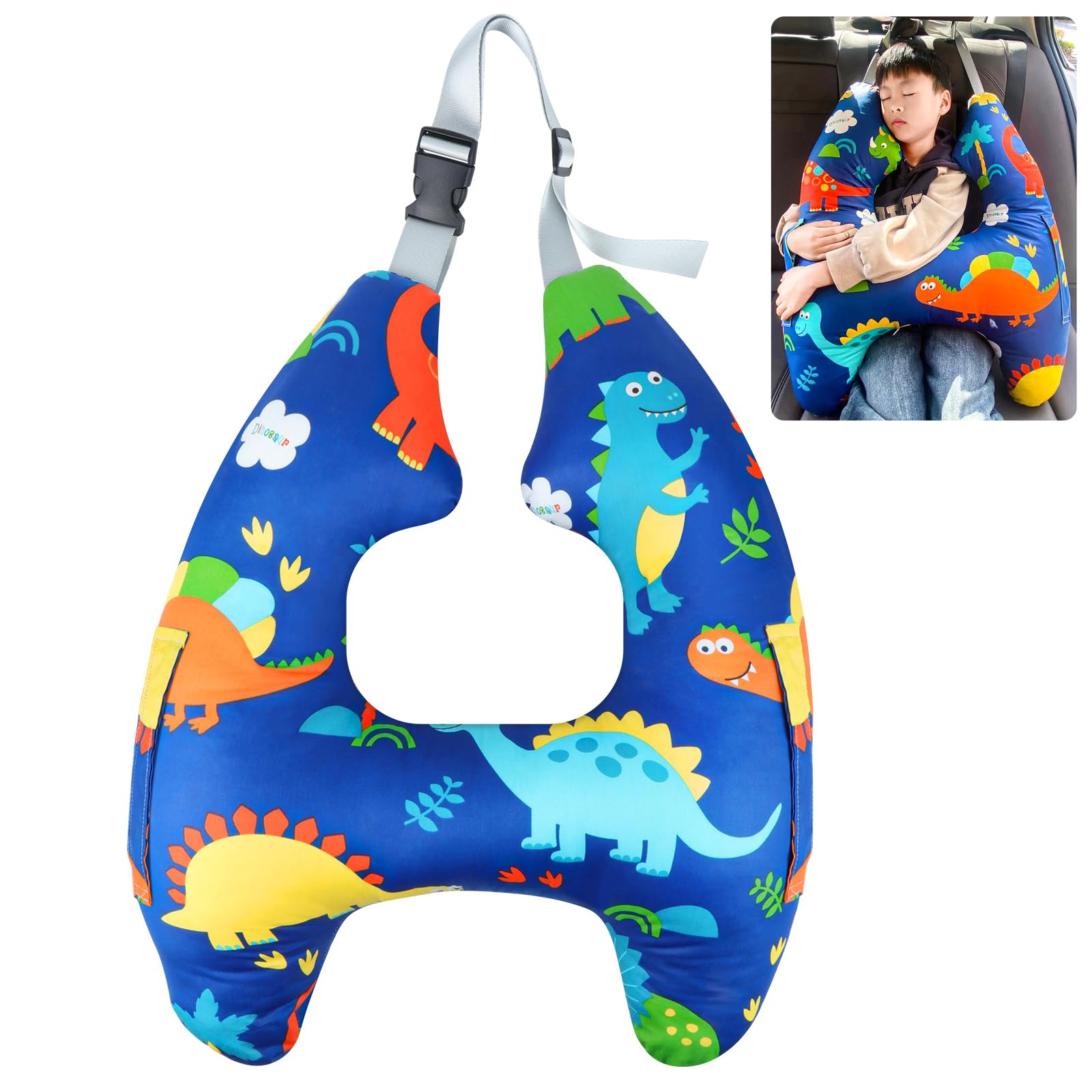 Car Pillow for Kids,H-Shape Travel Pillow for Child Sleeping Neck Shoulder Support Car Seat Pillow A Sleeping Artifact Suitable for Road Trips of Adults and Children Travel Pillow for Kids (Blue)