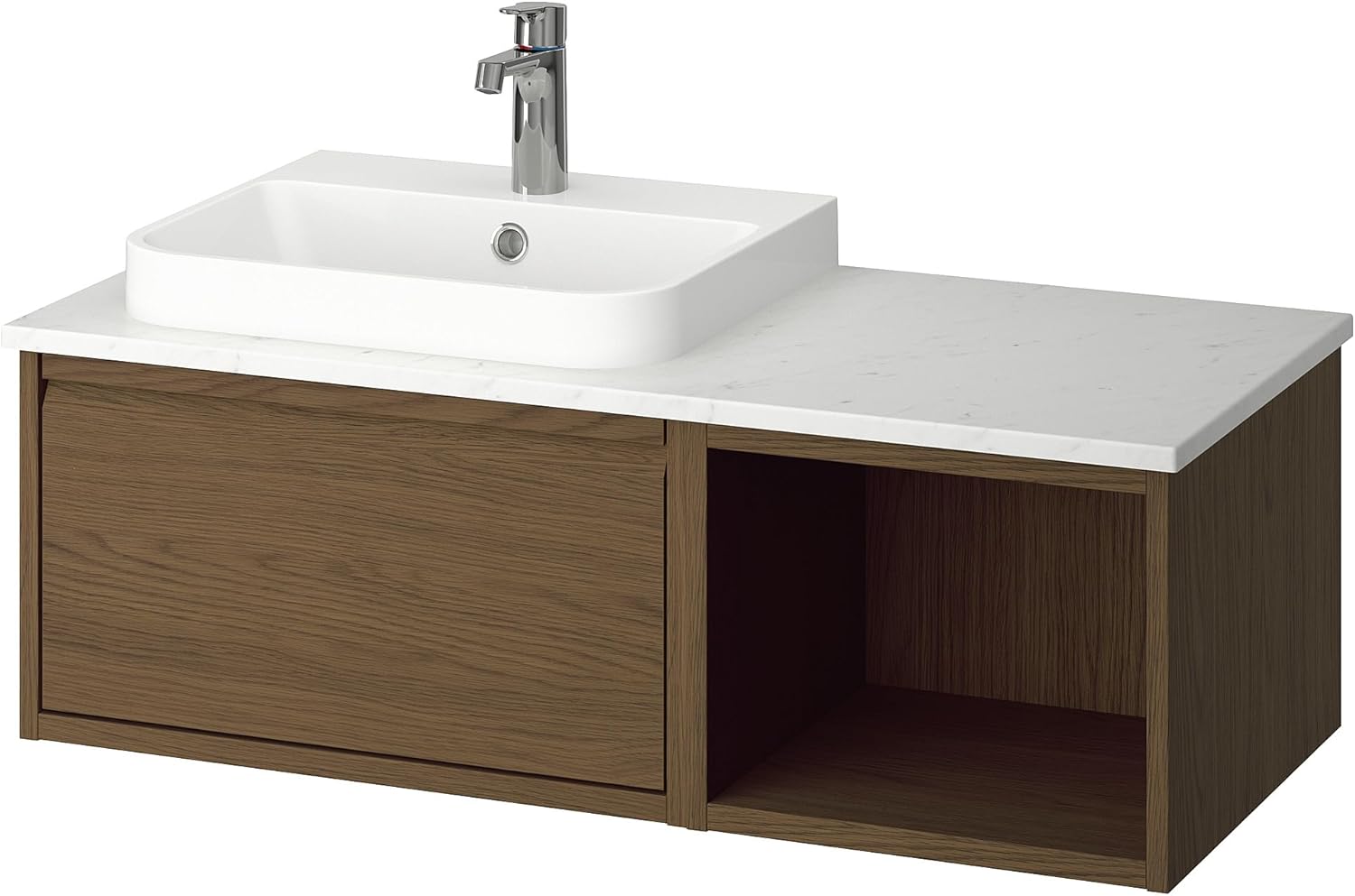 BACKSJÖN/ÄNGSJÖN Wash-stand/wash-basin/tap, brown oak effect/white marble effect, 102x49x41 cm