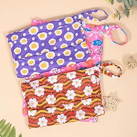 babygoal Wet Dry Bags for Baby Cloth Diapers, Washable Travel Bags, Beach, Pool, Gym Bag for Swimsuits & Wet Clothes with Two Zippered Pockets 3 Pack 3LN07