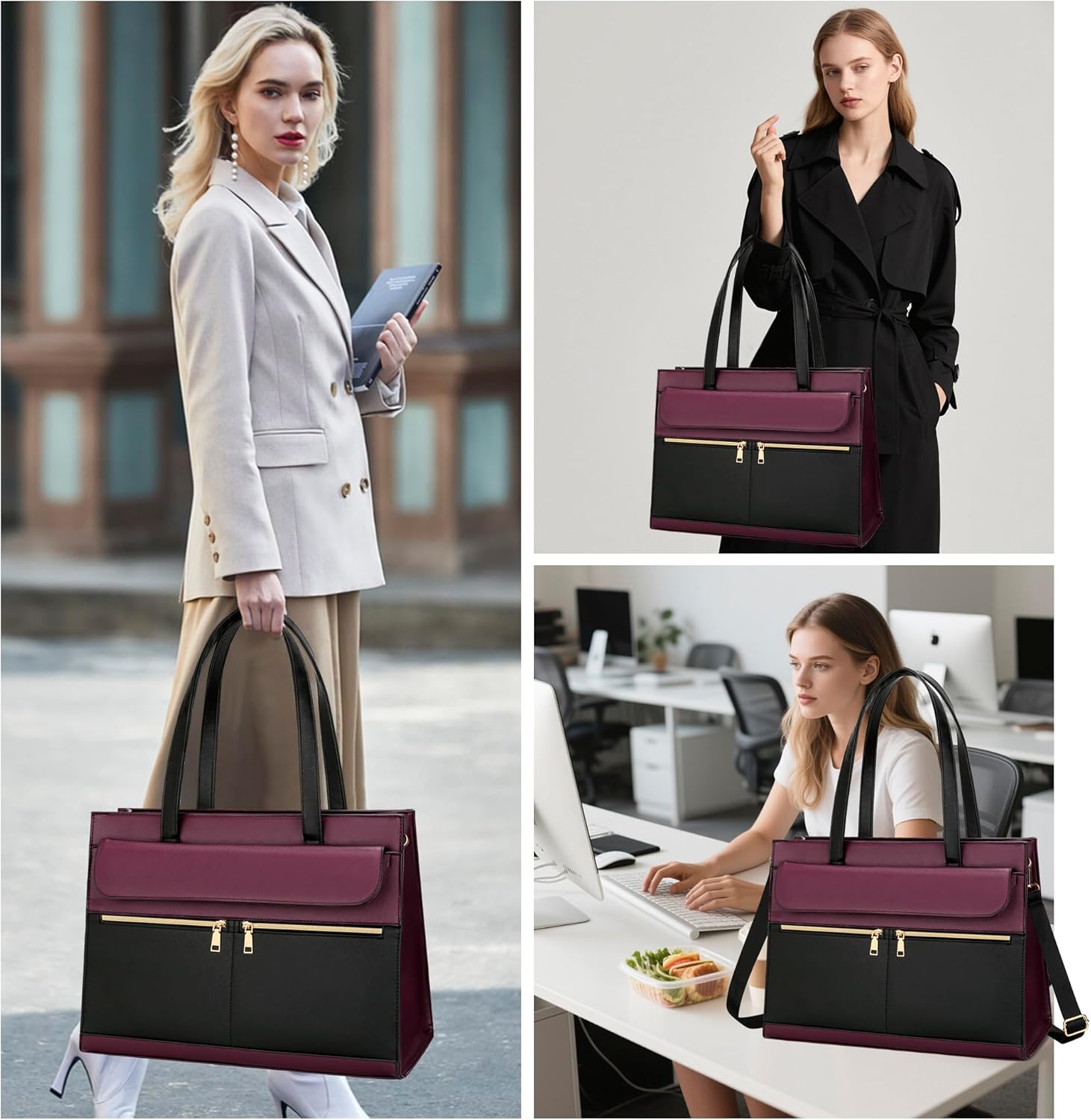 KKXIU Laptop Tote Bag for Women Work with Lunch Compartment 15.6 Inch Teacher Tote Work Purse