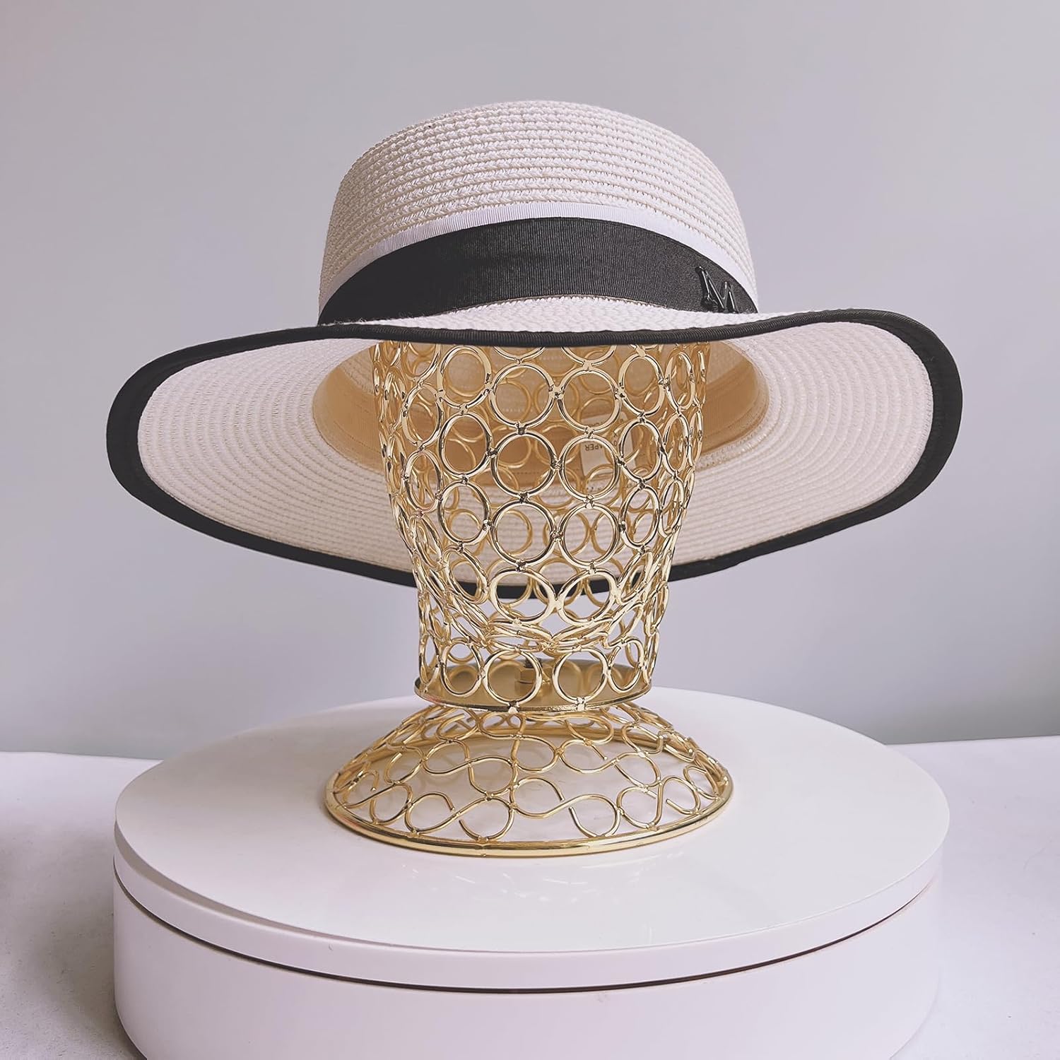 CHADWICK Wig Head Stand Metal Hollow Mannequin Head Hat Display Stand Wig Holder, Wig Display Model Head Wig Stand for Wigs, Hats, Caps, Headdress, Headphones, Dome + Detachable Stand, Chrome Gold