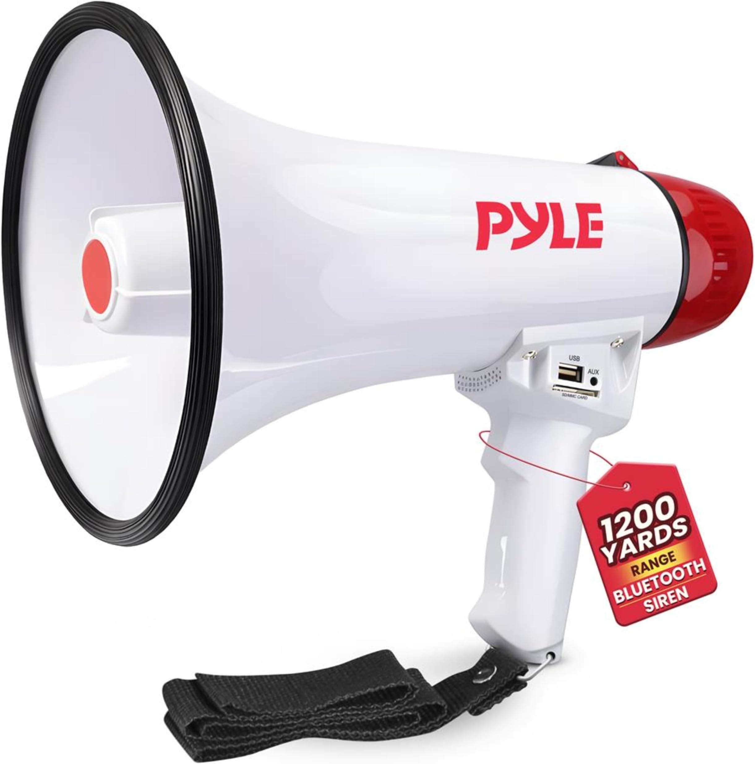 Pyle 40W Megaphone Bullhorn with Built-in Siren, Adjustable Volume Control, 1200-Yard Range, Bluetooth Connectivity, Handheld Mic - Ideal for Football, Soccer, Baseball, Cheerleading & Safety Drills