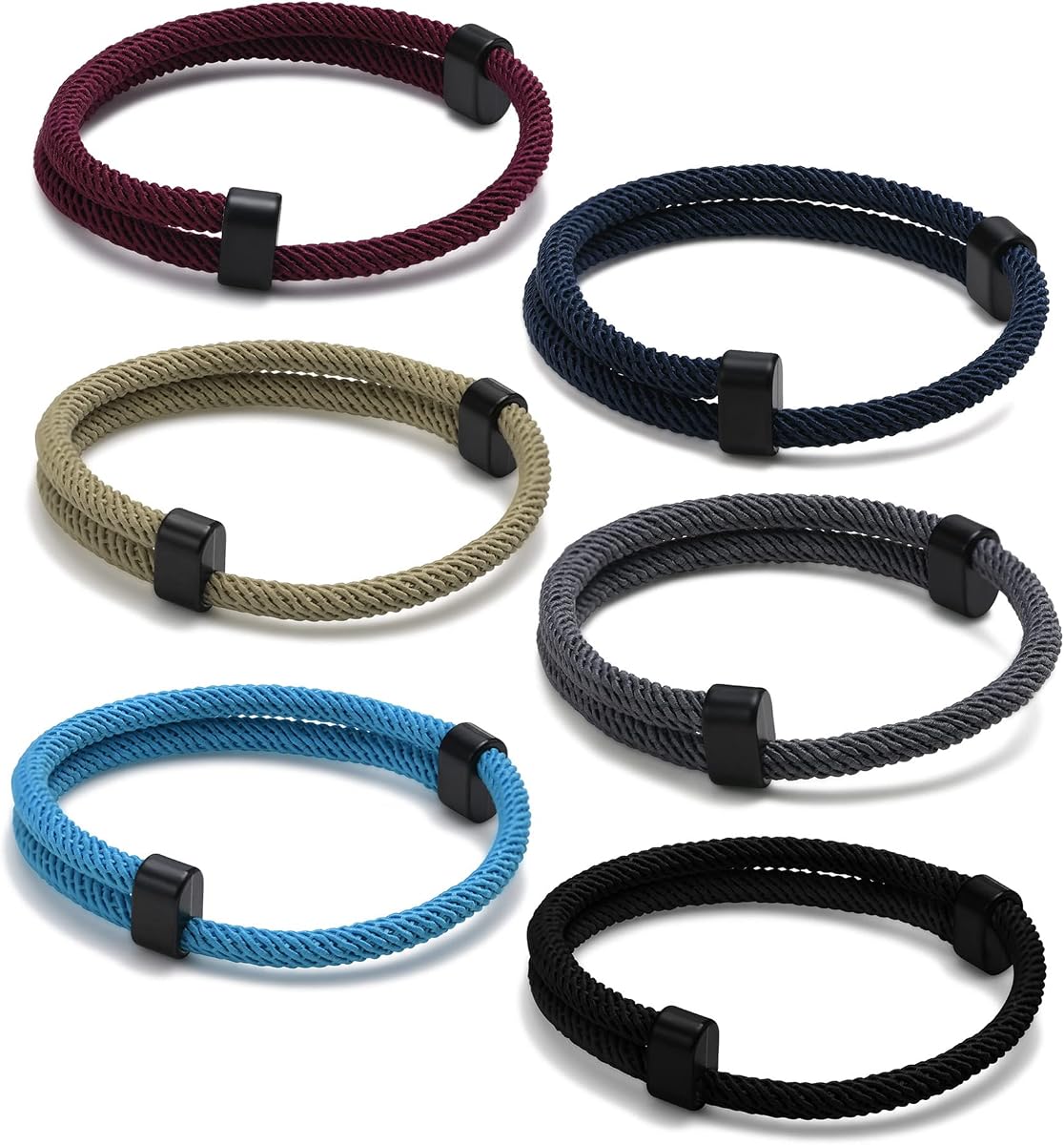 TempBeau Nautical Braided Rope Bracelet Set for Men and Women, 1/2/3/4/5/6/10 Pcs Adjustable Braided Cord String Bracelets, Handmade Marine-Inspired Bracelet with Metal Knot, Gift for Him Her