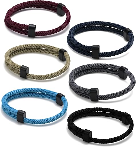 TempBeau Nautical Braided Rope Bracelet Set for Men and Women, 1/2/6/10/12 Pcs Adjustable Braided Cord String Bracelets, Handmade Marine-Inspired Bracelet with Metal Knot, Gift for Him Her