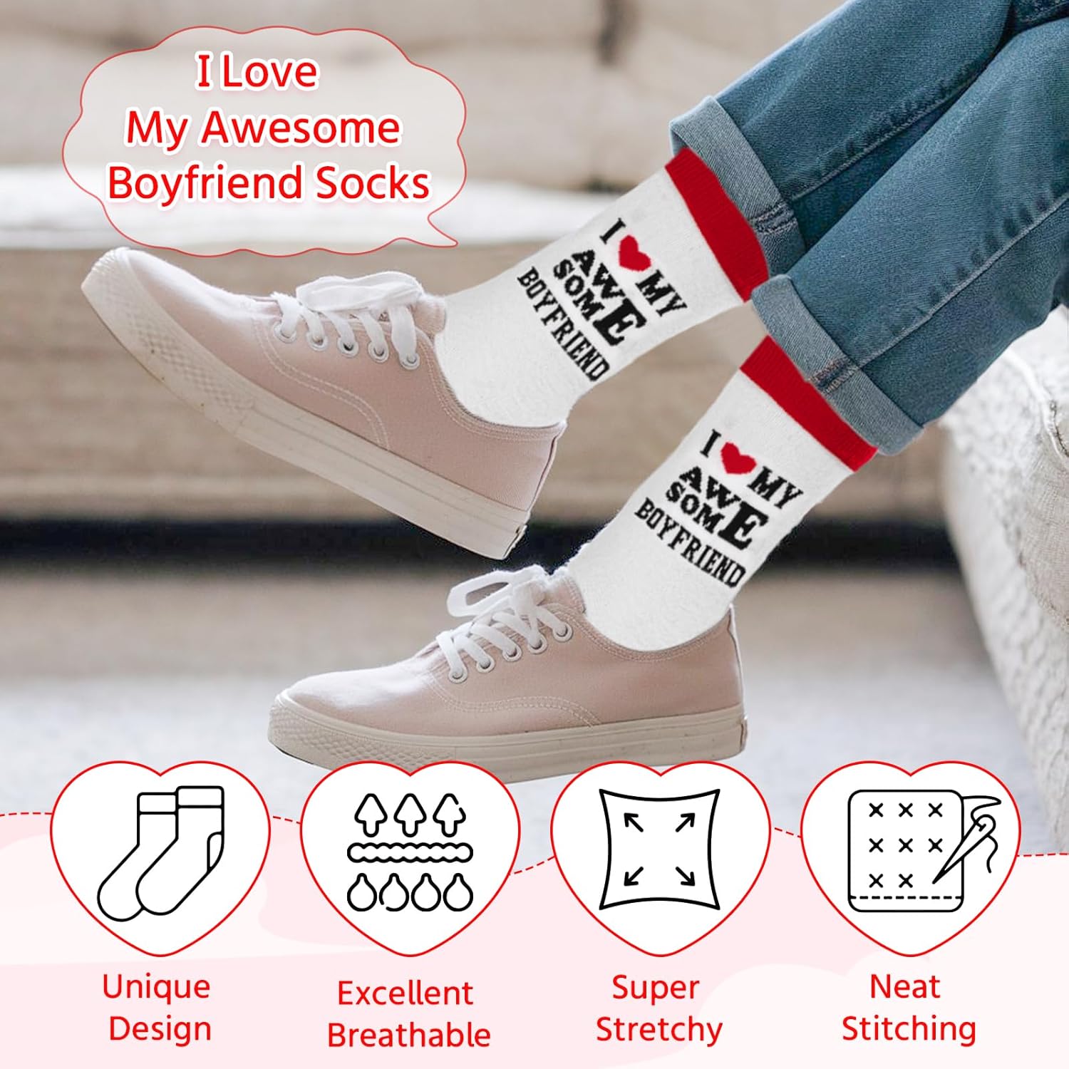 I Love My Psychotic Girlfriend Awesome Boyfriend Funny Couples Socks for Valentines Day Anniversary Birthday Gifts - Image 5