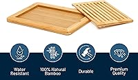 Vista 2 de RoyalHouse Large Premium Natural Bamboo Bread Cutting Board with Crumb Tray, Bread Serving Tray for Kitchen