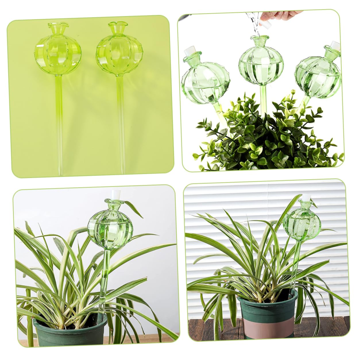ibasenice Globes D'arrosage Automatique Forme Cactus Système Décoratif et Hydratation Continue Lot de 4 en Verre Borosilicate Vert pour Plantes et Bonsaïs
