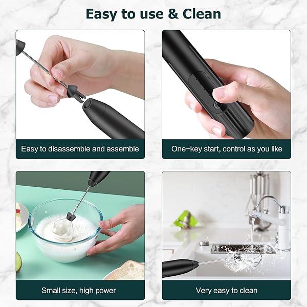 espumador de leche,USB Recargable batidor de leche electrico, 3 velocidades ajustable espumadera de leche, batidora leche espuma para capuchino, café, matcha (Negro) - 5