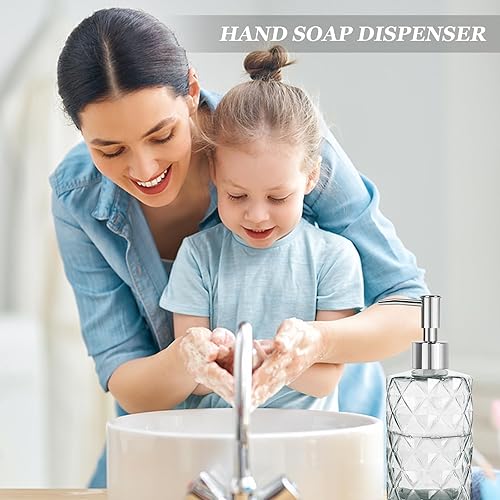 Miniatura 7 de Dispensadores de jabón de vidrio transparente de 11 onzas, juego de 2, botella dispensadora de jabón de loción con bomba de plástico a prueba de