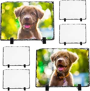Nicunom 6 Pack 7.5 x 5.5 In Sublimation Blank Slate Rock Photo Plaque Frame with Display Stand, Personalized Rectangular Picture Stone Frame, DIY Gift for Easter Father&#39;s Day Birthday Wedding