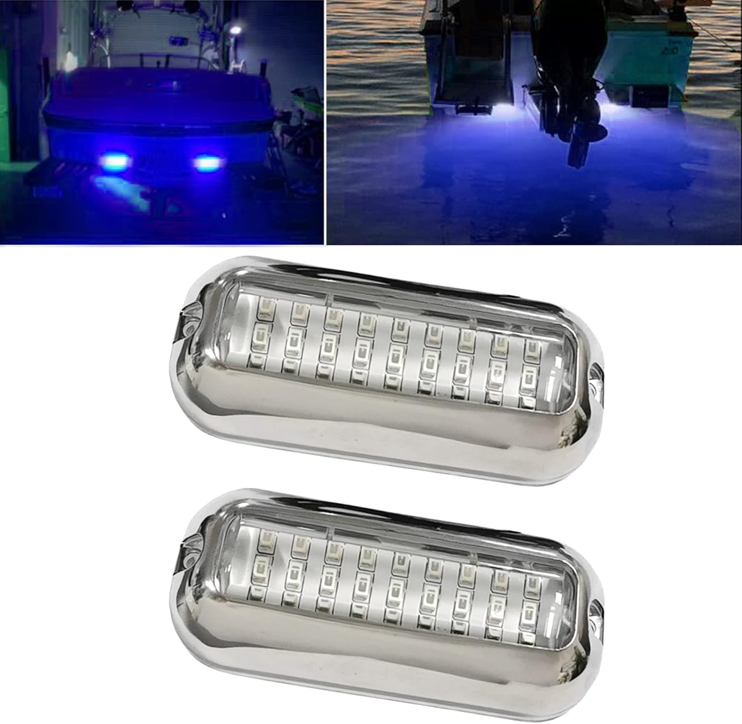 2Pcs 27 LEDs Blue Marine Boat Lights,IP68 Waterproof Underwater Boat Trailer Light Pontoon Boat Transom Lights Stern Navigation Light Boat Interior Deck Lights 10-30V DC