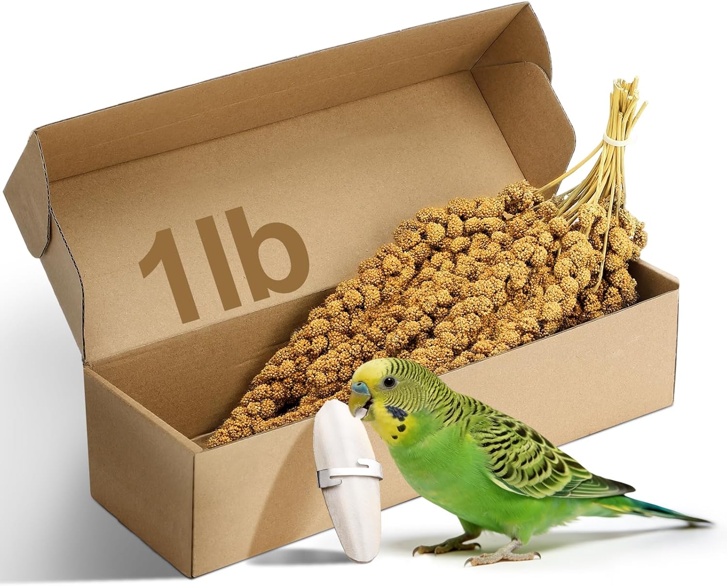 MEWTOGO Spray Millet & Cuttlebone Bird Treats Set - 2lb Hand Selected Golden Millet Treats for Parakeets Cockatiel Lovebirds Canaries Finches, Energy & Calcium Boost