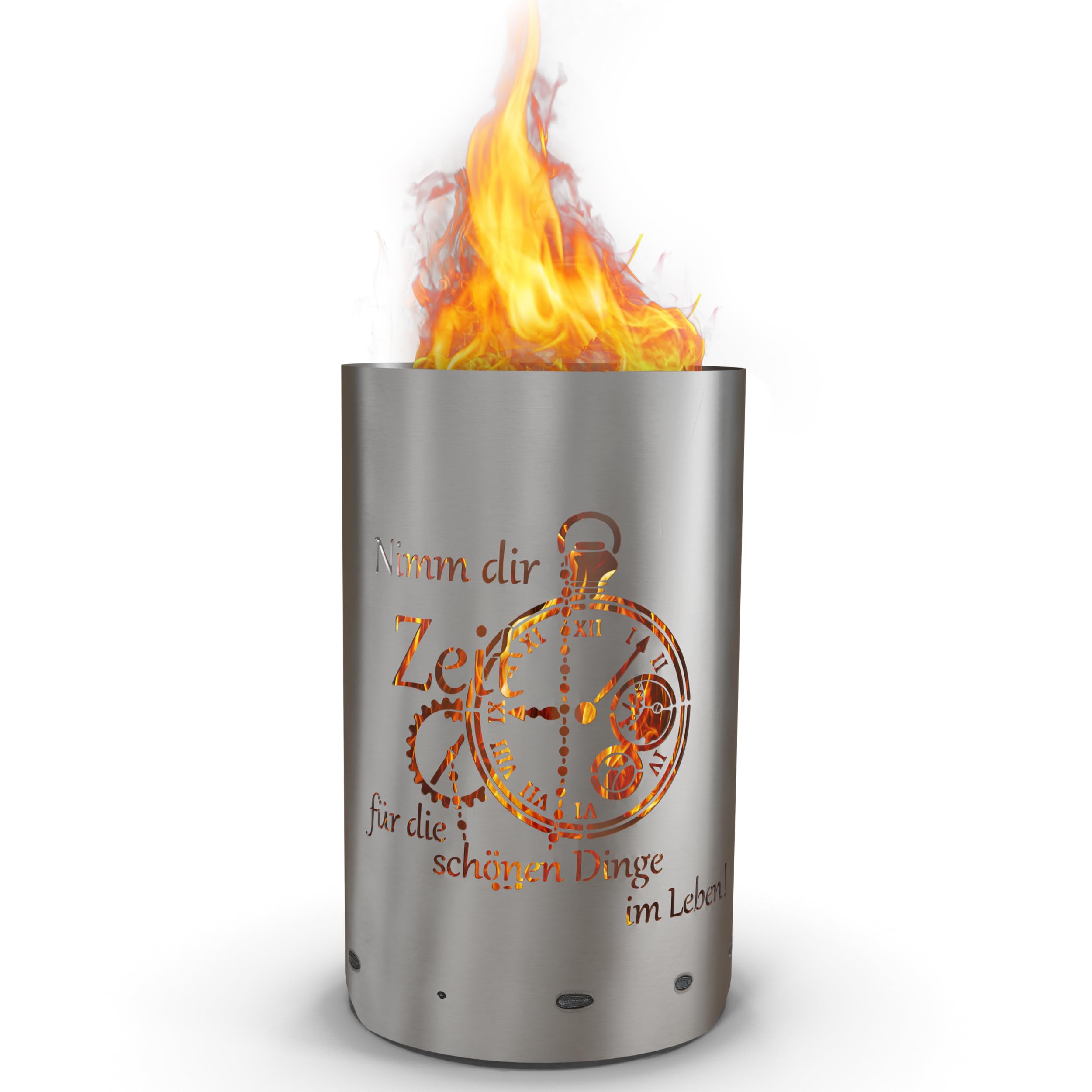 TiKo-Design® Feuertonne Feuerkorb mit Zeit Motiv – Nimm dir Zeit