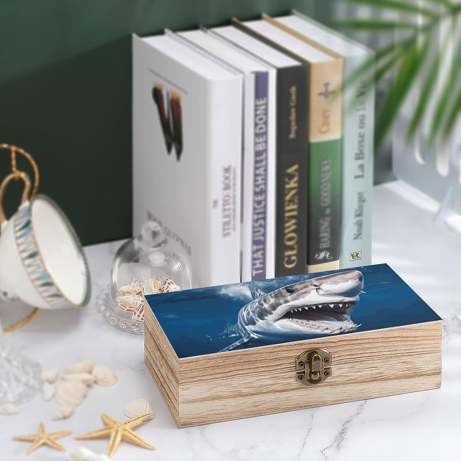 Great White Shark Opens Mouth Wooden Decorative Storage Box Jewelry Box image 4