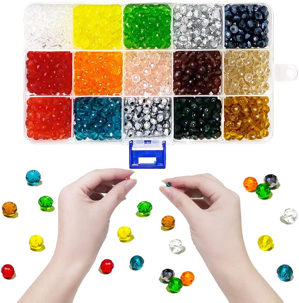 SAPU 1500pcs 6mm Glass Beads for Jewelry Making, Lucky Goddness Round Faceted Shape Colourful Crystal Spacer Beads Assortments Supplies for Making Handcrafts, DIY Bracelets Necklaces