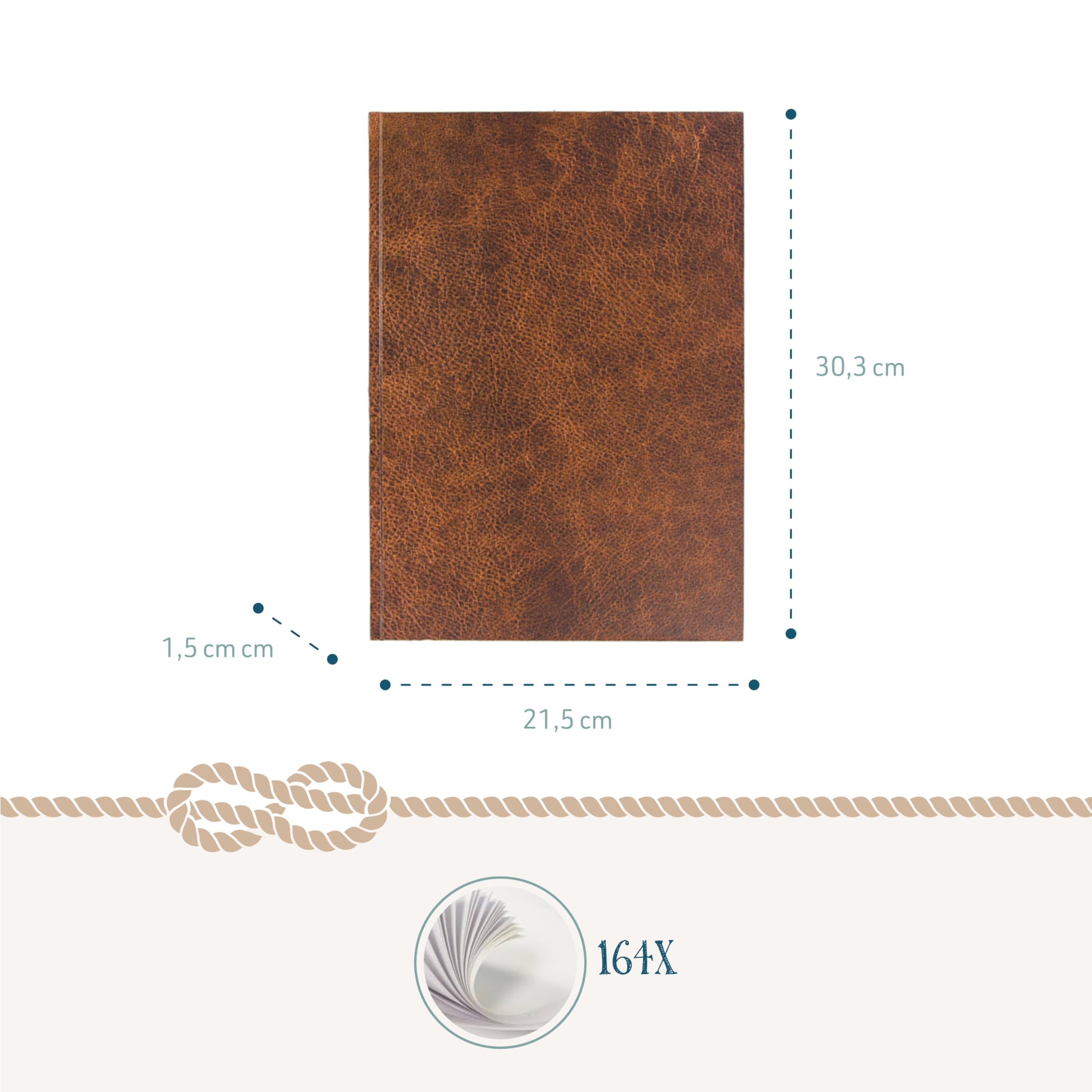Taccuino XXL effetto pelle vintage DIN A4: diario vuoto con copertina rigida, notebook regalo per appunti, quaderno journaling con 164 pagine, agenda personale, journal viaggio creativo